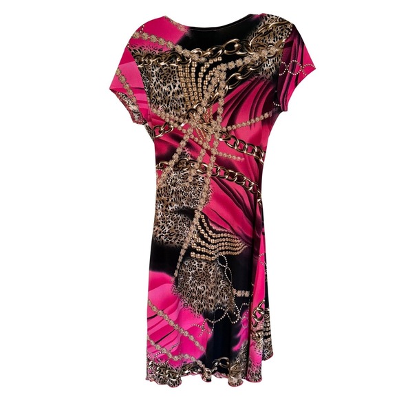 Joseph Ribkoff Chainlink Ruched Wrap Mini Dress Women's 8 Fuschia Vintage Y2K - Picture 6 of 9